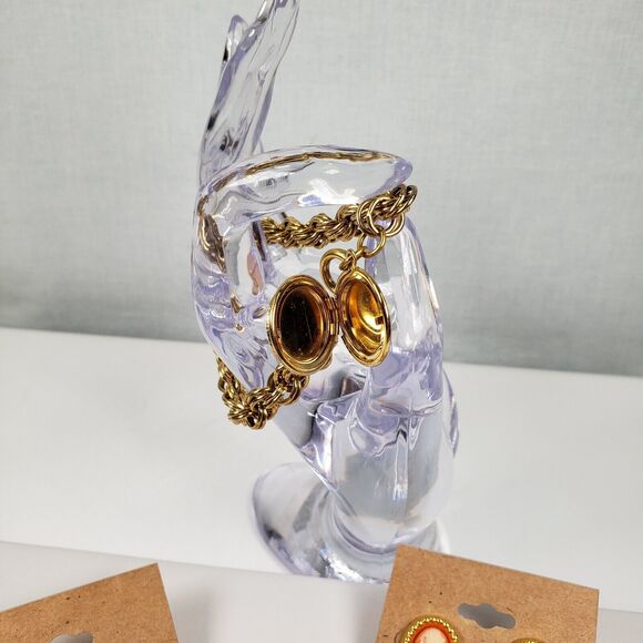 Vintage Victorian Lady Cameo Lot Bracelet Earrings Pendant Brooch Pin Gold Tone - Picture 9 of 15